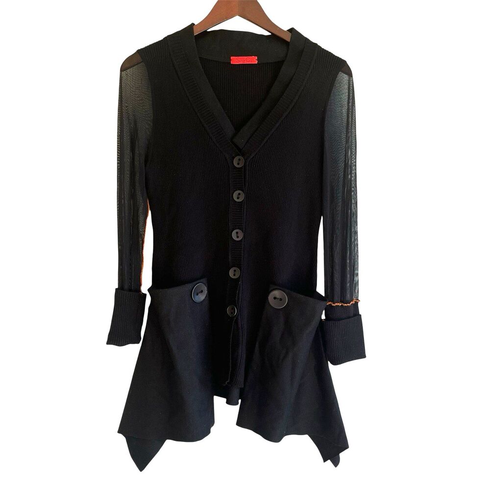 Saint Gil Paris Womens Cardigan Size XS/S READ Knit Mesh Felt Artsy Avant Garde